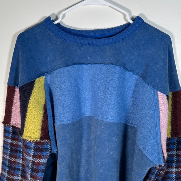 We The Free Easy On Me Pullover Patchwork Top Sz XS Blue Multicolor Cozy Style - Picture 9 of 13